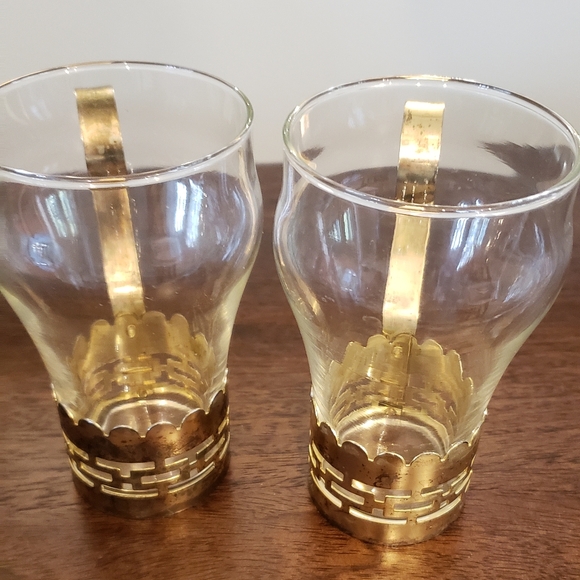 Vintage Glass Mugs with Brass Bands and Handles - Picture 11 of 16